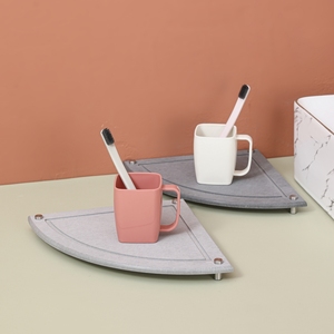 Esquina de baño Soporte de almacenamiento absorbente de agua Almohadilla en forma de abanico Secado rápido Estera de diatomita Bandeja de almacenamiento de encimera - Product Image 3