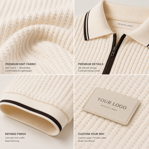 เสื้อโปโลระดับพรีเมียมสำหรับผู้ชาย แขนสั้น คอซิป ผ้าถักลายริบ  ลำลอง  รับผลิตตามแบบ  โลโก้สั่งทำ  แบรนด์ส่วนตัว  ผู้ผลิต OEM ODM - Product Image 3
