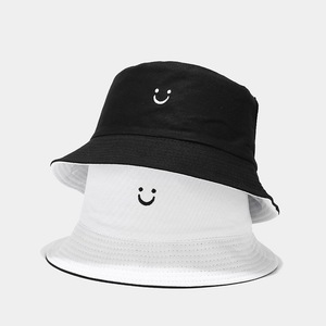 Smiley Face Reversible Bucket Hat Unisex Canvas Sun Protection Foldable Spring Summer Street Style Fisherman Hat - Product Image 1
