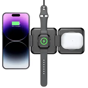 Custom Logo 15w Folding Wireless Charger For Smart Watch Or Earpods Magnetic 3 In 1 Wireless Charger