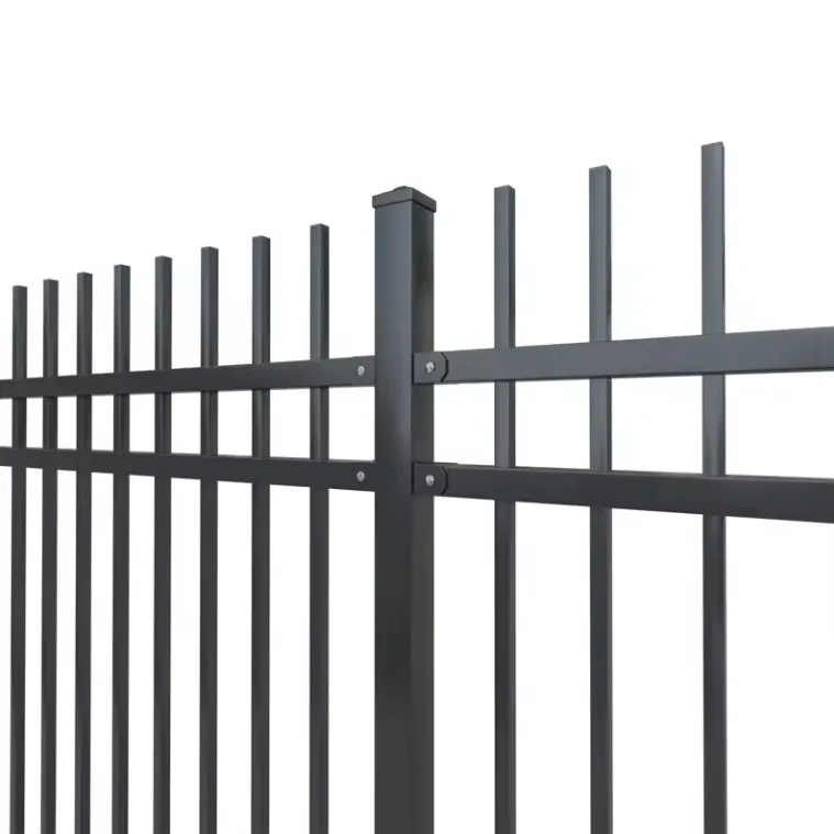 Hot sale black steel metal picket fence panels, prefabricated metal fence panels