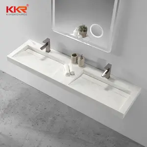 Modern Trough Resin Wall Hung Wash Basin Marble Double Bathroom Sinks Surface Stone Acrylic Solid Countertop Sinks KKR- Vanity