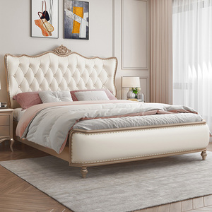 Lit plateforme moderne de luxe européen en cuir rembourré avec rangement, en bois massif, taille <span class=keywords><strong>King</strong></span>, Double ou Queen - Product Image 1