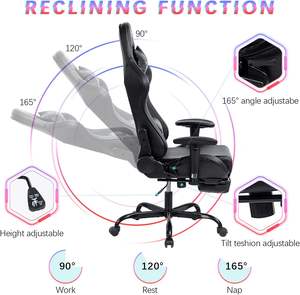 <span class=keywords><strong>Silla</strong></span> Gamer Reclinable Ajustable de Cuero Negro para Oficina, Personalizable, con Reposapiés, OEM 2D - Product Image 4