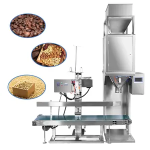 Large Weighing Filling Machine 10kg 20kg 50kg With Sewing Machine Flowers Rice Sand Bag Weigh Fill Seal Packing Machine