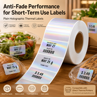 Étiquettes métalliques pour la date des aliments, étiquettes holographiques sur mesure, rouleaux en gros, film autocollant holographique OEM en vrac, directement de l'usine