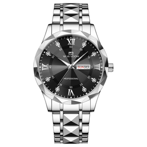 Montre de luxe pour hommes, entièrement en or, cadran noir, accent diamant, lunette facettée - Product Image 3