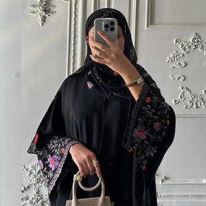 Dubai New Design Black Opne Abaya Wholesale Multicolor Floral Embroidery Sleeve <strong>Hooded</strong> Kimono Abaya Muslim <strong>Cardigan</strong> - Product Image 4
