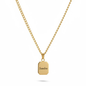 Collier pendentif tendance 2026 <span class=keywords><strong>pour</strong></span> femme avec plaques épaisses gravables, en acier inoxydable résistant au ternissement, chaîne <span class=keywords><strong>gourmette</strong></span> - Product Image 1