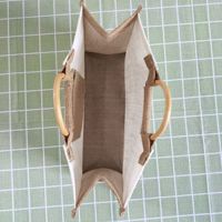 Sac à provisions imprimé écologique réutilisable en chanvre et jute Sac fourre-tout simple en toile de jute avec poignée en bambou