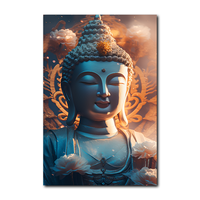 Tableau mural sur toile Statue Bouddha Zen, Peinture Bouddha bleu et or avec fleurs de lotus pour la décoration de salle de méditation, yoga, spa, chambre