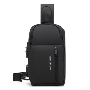 Korean Style Custom Logo Lightweight Waterproof Nylon Crossbody <b>Bag</b> in <b>Black</b> and Gray For Cycling - Product Image 1