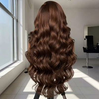 Perruque longue ondulée en cheveux humains vierges, couleur marron chocolat, avec dentelle frontale HD transparente, pour la vente en gros aux boutiques de coiffure européennes