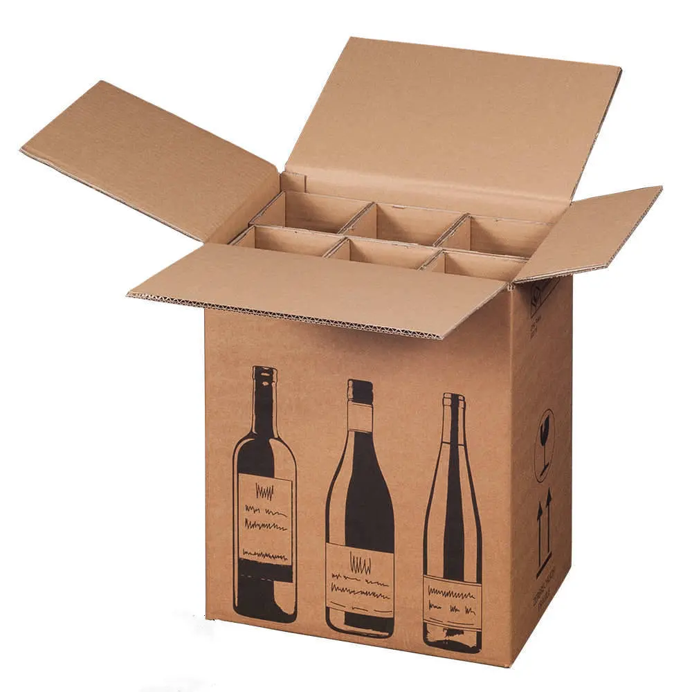 Custom 6 Dividers Bottle Wine Corrugated Cardboard Carton Shipping Boxes Corrugated Board Beer Packaging Box Customized