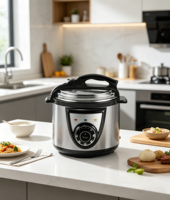 Cuisinière à pression électrique Storman GT604 en acier inoxydable, cuve intérieure en aluminium, écran LED, capacité 4L-6L, efficacité énergétique A+, garantie 1 an