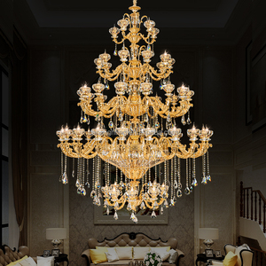 Lampadario Grande di Lusso per Hotel, Soggiorno e Ingresso, Lampada a Sospensione Stile Candela per Matrimoni, in Lega di Zinco Dorata con Cristalli K9 - Product Image 1