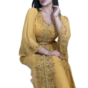 Elegant Middle East Embroidered Lales Drilling Robe Gowns Muslim Women Evening Dresses