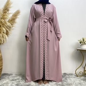 1838# Hot Sale Pearl Abaya High Quality Crepe Long Sleeve Open Abayas <b>Cardigan</b> Middle East Islamic Fashion Clothing - Product Image 5