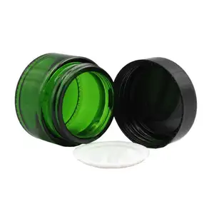30ML(1 OZ) Kaca Hijau Kosong Dapat Diisi Ulang Kosmetik Krim Pot Botol Wadah dengan Topi Hitam untuk Produk DIY Buatan Rumah