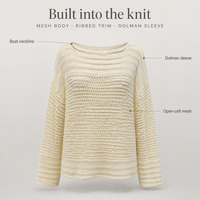 Pull en maille ajourée personnalisé OEM pour femme, à manches longues dolman, style décontracté et ample pour le quotidien