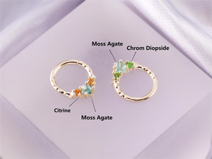 Bijou de piercing fin en or massif 14K, anneau clicker à coupe diamant, avec citrine, agate mousse et coquillage, type huggie délicat pour septum, nez et oreille - Product Image 5