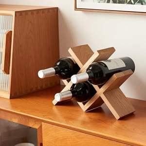 Casier à vin Comptoir Porte-bouteille en bois de chêne Supports de rangement sur pied rustiques Huches de table et vitrines (naturel) - Product Image 6