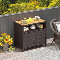Armoire de rangement extérieure en rotin de haute qualité avec comptoir en bois d'acacia pour patio, jardin, cour arrière