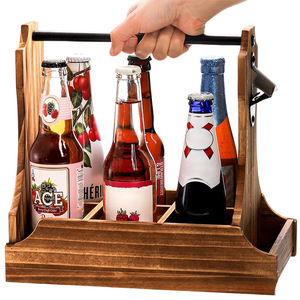 Porte-bouteilles en bois, capacité de 6 bouteilles, porte-boissons portable pour le stockage de bière et de soda, utilisation dans les bars et restaurants, bois d'acacia - Product Image 1