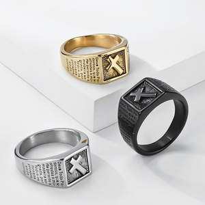 yunnique style retro street fashion script cross <b>ring</b> for men, niche and unique <b>titanium</b> steel non-fading index fin - Product Image 1