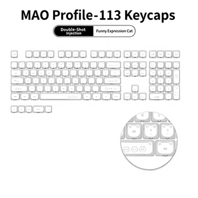 ZORNHER PBT Cat Keycaps 113 Key Cute Cartoon Expression Set for Mechanical Keyboard Custom Gaming Layout