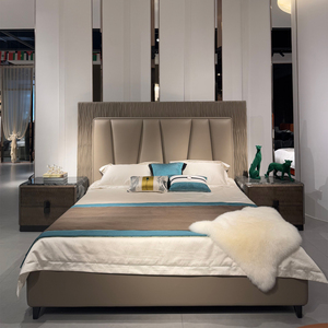Comodino in pelle irradiante con volant ondulato <span class=keywords><strong>a</strong></span> <span class=keywords><strong>due</strong></span> livelli con gambe quadrate scure e rastremate comodino <span class=keywords><strong>a</strong></span> specchio con venature del legno - Product Image 2