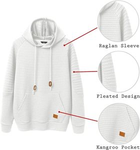 OMAIGA Sweat à capuche décontracté pour homme à manches longues avec cordon de serrage, tricot gaufré, poche kangourou, séchage rapide, 330g, 97% polyester, 3% élasthanne - Product Image 5