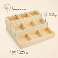 Boîte de rangement à bijoux en bois avec plateau à bijoux en bois à 9 compartiments pour boucles d'oreilles, plateau de présentation de bijoux en bois