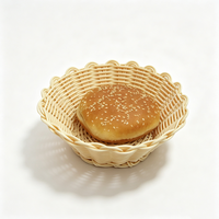 Panier de rangement pour fruits, pain et collations en rotin PP tressé artisanal beige à bords festonnés, de qualité alimentaire, imperméable et sur mesure
