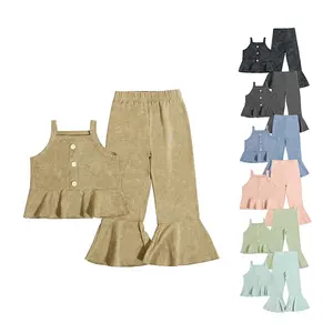Caldo per bambini e ragazze stile due pezzi Set Batik cotone stampa canotta con bottoni elastico vita volant pantaloni ragazze abiti