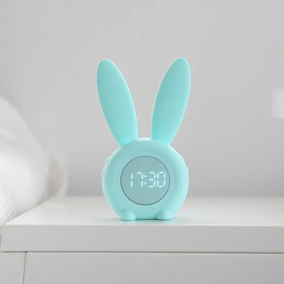 KH-CL141 Multifunctional Bedside Snooze Kids Sleep Trainer Kawaii Bunny Ears Cartoon Table Clock