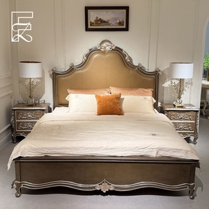 Letto Matrimoniale di Lusso in Mogano Massiccio Stile Provinciale Francese, Intagliato a Mano, con Testiera Imbottita, Ecologico, Durevole, Argento Anticato per Camera da Letto - Product Image 1