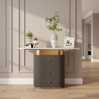 Console d'entrée moderne minimaliste de luxe léger avec plateau en pierre à surface solide et structure métallique, mobilier de maison