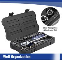 Jeu de douilles 39 pièces 1/4'' 3/8'' CR-V Douilles métriques et SAE Clé à cliquet à dégagement rapide Barre d'extension Adaptateur rotatif Acier