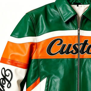 OEM ODM Clothing Manufacturers Custom Retro Embroidered Patchwork <strong>Bomber</strong> Sport Leather <strong>Jacket</strong> <strong>Men's</strong> Hip Hop Biker Leather <strong>Jacket</strong> - Product Image 2