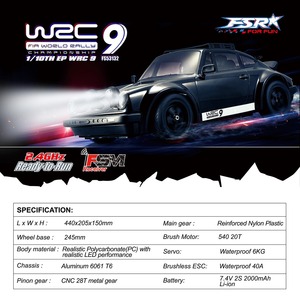 Voiture de rallye RC FS Racing FS53132 <span class=keywords><strong>WRC</strong></span> <span class=keywords><strong>9</strong></span> 1/10 avec moteur 540 20T, ESC 40A, châssis en aluminium 6061 T6, servo 6KG, batterie 7.4V 2000mAh, lumières LED, RTR - Product Image 6