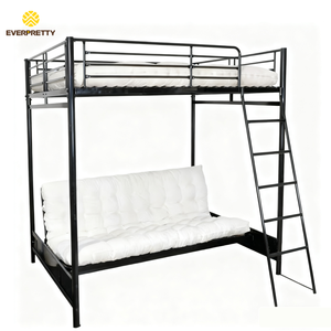 Cama Multifuncional Personalizada para Hostal, Apartamento Pequeño o Dormitorio, Cama Moderna Negra Plegable Tipo Sofá, Cama <span class=keywords><strong>Litera</strong></span> con Estructura Metálica y Escalera - Product Image 2