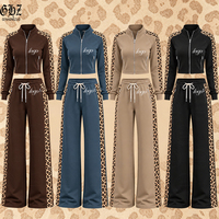 Ensemble survêtement 2 pièces pour femme, collection automne-hiver, avec logo personnalisé, motif léopard, sweat à capuche zippé et pantalon de survêtement à cordon de serrage, tenue assortie streetwear