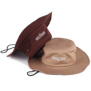 Sombrero de pescador liso de algodón de ala ancha con logotipo personalizado con cuerda - Product Image 2