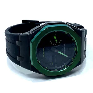 GShock GA2100/2110金属手表双色绿色绿巨人表壳嵌框表带，适用于卡西欧g shock GA2100