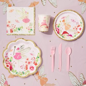 Décoration de fête d'anniversaire féérique rose, ensemble de vaisselle de fête féérique mignonne, assiettes en papier - Product Image 3