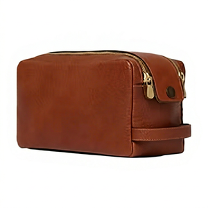 Leather Cosmetic <b>Bag</b> Medium Capacity Zipper Closure Classic Style Soft Handle Portable Toiletry Case - Product Image 1