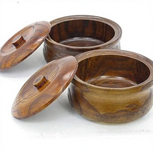 Cuencos de madera hechos a mano con tapas, diseño tradicional chino con vetas de madera natural para servir alimentos, cocina de madera premium. - Product Image 1