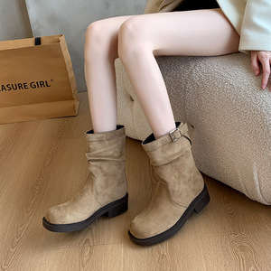 Botines <span class=keywords><strong>de</strong></span> Ante <span class=keywords><strong>para</strong></span> <span class=keywords><strong>Mujer</strong></span> 712-4, Estilo Británico Retro, Pantorrilla Ancha, Ajuste Holgado Versátil, Diseño con Hebilla, Calzado Casual Diario <span class=keywords><strong>para</strong></span> <span class=keywords><strong>Mujer</strong></span> - Product Image 2