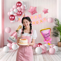 Bannière de décoration Joyeux Anniversaire, Grandes Ballons Or Rose, Affiche Thème Fond de Scène pour Fille Femme, Bannière d'Anniversaire